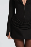 Rosalie Black Ruched Blazer Mini Dress - Aura Muse