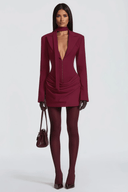 Rosalie Burgundy Ruched Blazer Mini Dress - Aura Muse