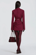 Rosalie Burgundy Ruched Blazer Mini Dress - Aura Muse