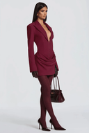 Rosalie Burgundy Ruched Blazer Mini Dress - Aura Muse