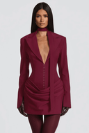 Rosalie Burgundy Ruched Blazer Mini Dress - Aura Muse