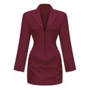 Rosalie Burgundy Ruched Blazer Mini Dress - Aura Muse