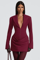 Rosalie Burgundy Ruched Blazer Mini Dress - Aura Muse
