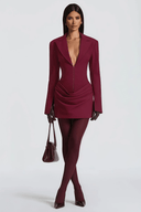 Rosalie Burgundy Ruched Blazer Mini Dress - Aura Muse