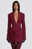 Rosalie Burgundy Ruched Blazer Mini Dress - Aura Muse