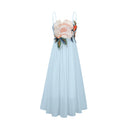 Roseline floral-embroidered shirred maxi dress in Blue - Aura Muse