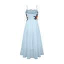 Roseline floral-embroidered shirred maxi dress in Blue - Aura Muse