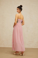 Roseline floral-embroidered shirred maxi dress in Pink - Aura Muse