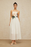 Roseline floral-embroidered shirred maxi dress in White - Aura Muse