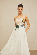 Roseline floral-embroidered shirred maxi dress in White - Aura Muse
