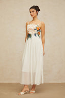 Roseline floral-embroidered shirred maxi dress in White - Aura Muse