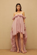 Roslyn Pink Glossy Bubble Hem Mini Dress - Aura Muse