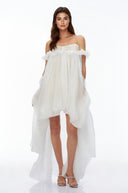 Roslyn White Glossy Bubble Hem Mini Dress - Aura Muse