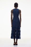 Saga Blue Midi Dress with 3D Florals - Aura Muse