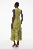 Saga Olive Green Midi Dress with 3D Florals - Aura Muse
