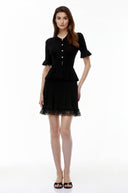 Sancia Black Stretch Knit Lace Mini Dress - Aura Muse