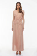 Sandra Blush Pink V - Neck Cross Front Ruched Maxi Dress - Aura Muse