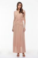 Sandra Blush Pink V - Neck Cross Front Ruched Maxi Dress - Aura Muse