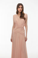 Sandra Blush Pink V - Neck Cross Front Ruched Maxi Dress - Aura Muse