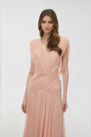 Sandra Blush Pink V - Neck Cross Front Ruched Maxi Dress - Aura Muse
