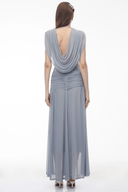 Sandra Slate Blue V - Neck Cross Front Ruched Maxi Dress - Aura Muse