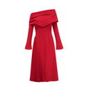 Scarlett Red Off - Shoulder Pleated Maxi Dress with Side Slit - Aura Muse