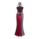 Serafina Red Metallic Knit Halterneck Maxi Dress - Aura Muse