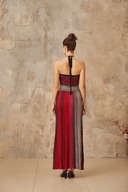 Serafina Red Metallic Knit Halterneck Maxi Dress - Aura Muse