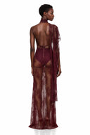 Seraphina Burgundy High Neck Lace Maxi Dress - Aura Muse