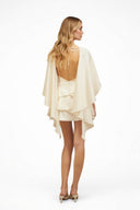 Seraphina Cream Satin Layered Mini Dress with Shawl Detail - Aura Muse