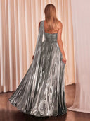 Seraphina Gold One - Shoulder Pleated Metallic Maxi Gown - Aura Muse