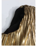 Seraphina Gold One - Shoulder Pleated Metallic Maxi Gown - Aura Muse