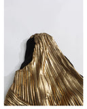 Seraphina Gold One - Shoulder Pleated Metallic Maxi Gown - Aura Muse