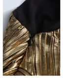 Seraphina Gold One - Shoulder Pleated Metallic Maxi Gown - Aura Muse