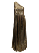Seraphina Gold One - Shoulder Pleated Metallic Maxi Gown - Aura Muse