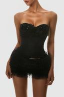 Séraphine Black Floral Corset & Skirt Set With Sequined - Aura Muse