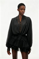 Séraphine Black Lace Trim Blouse & Tiered Skirt Set - Aura Muse