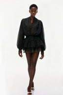 Séraphine Black Lace Trim Blouse & Tiered Skirt Set - Aura Muse