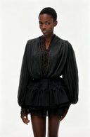 Séraphine Black Lace Trim Blouse & Tiered Skirt Set - Aura Muse
