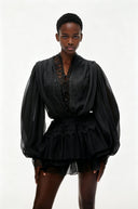 Séraphine Black Lace Trim Blouse & Tiered Skirt Set - Aura Muse