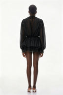 Séraphine Black Lace Trim Blouse & Tiered Skirt Set - Aura Muse