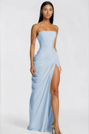 Seraphine Blue Ruched Maxi Dress with Cross Front - Aura Muse