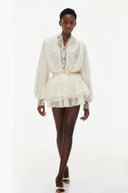 Séraphine White Lace Trim Blouse & Tiered Skirt Set - Aura Muse