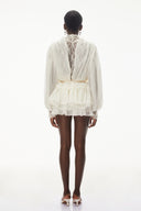 Séraphine White Lace Trim Blouse & Tiered Skirt Set - Aura Muse
