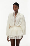 Séraphine White Lace Trim Blouse & Tiered Skirt Set - Aura Muse
