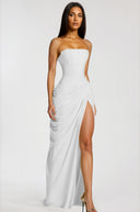 Seraphine White Ruched Maxi Dress with Cross Front - Aura Muse