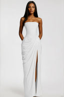 Seraphine White Ruched Maxi Dress with Cross Front - Aura Muse
