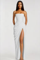 Seraphine White Ruched Maxi Dress with Cross Front - Aura Muse