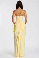 Seraphine Yellow Ruched Maxi Dress with Cross Front - Aura Muse