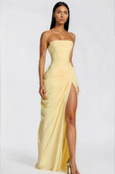 Seraphine Yellow Ruched Maxi Dress with Cross Front - Aura Muse